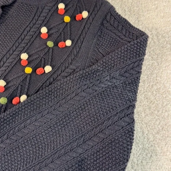 The GREAT The Frond Pom Pom Embellished Knit Cardigan Sweater Midnight Blue 2/M - Picture 7 of 12